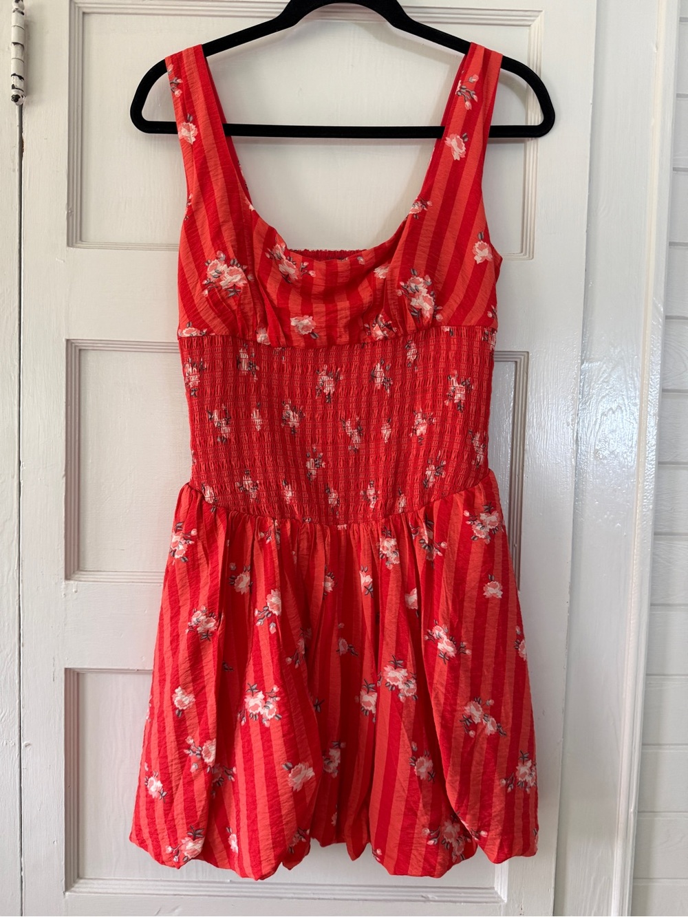 Anthropologie Coral Floral Smocked Mini Dress